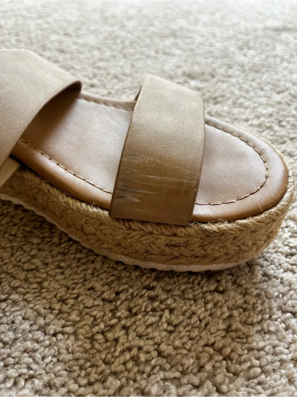 Soda Tan Double-Strap Wedge Sandals with Ankle Buckle